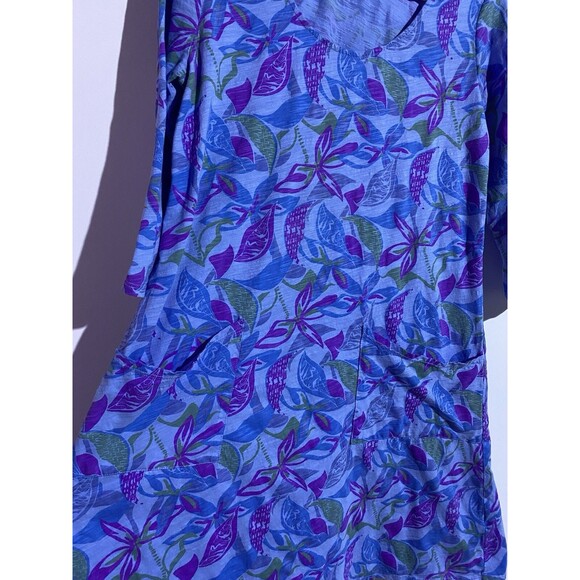 Vtg Fresh Produce Dress 16 Blue Purple Floral Hawaiian Lagenlook Lounge Beachy - Picture 6 of 10